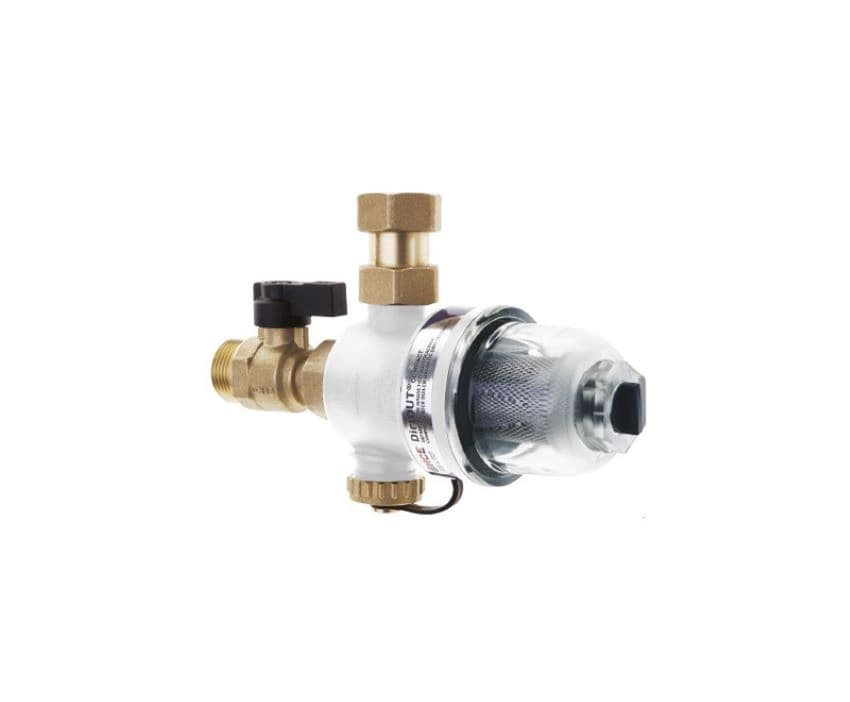 HCE DirtOut Compact 3/4"-os mágneses iszapleválasztó mechanikus szűrővel, átlátszó/fehér