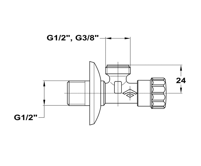 Mofém sarokszelep, 1/2” - 1/2”