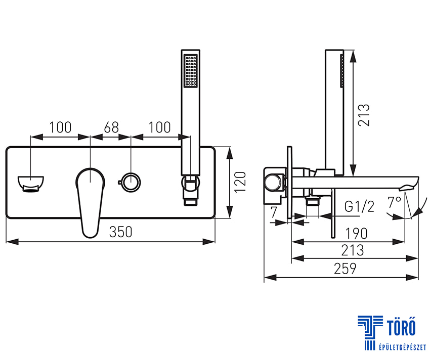 Ferro Algeo BAG11P falsík alá építhető kádcsaptelep kézi zuhannyal
