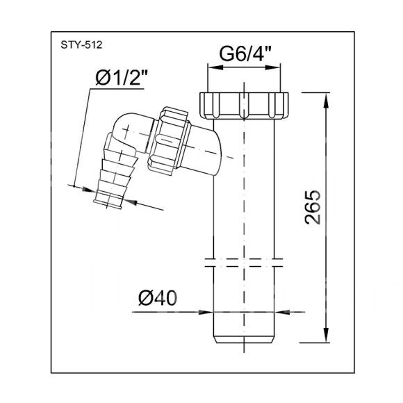 Kötőcső, mosógép csatlakozóval (Ø40 x 265 mm)