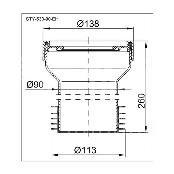 WC bekötő egyenes hosszú Ø90 mm-es