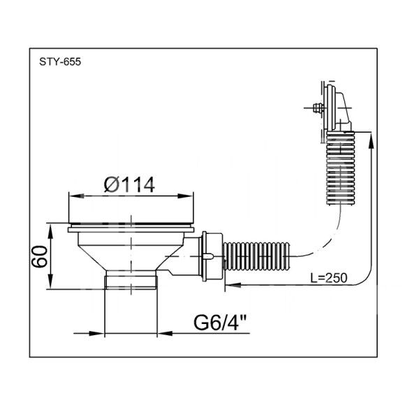 Ø114 mm-es leeresztőszelep szögletes túlfolyóval