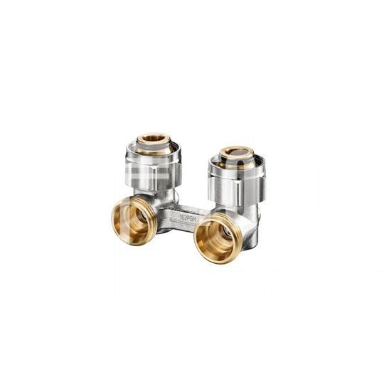 Oventrop Multiflex F kétcsöves fűtőtest-csatlakozás ZB, sarok, 3/4" hollandi x 3/4" km, sárgaréz, nikkelezett