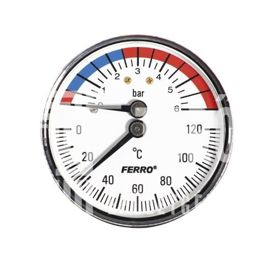 Ferro termomanométer hátsó csatlakozású 0-120 °C, 6 bar