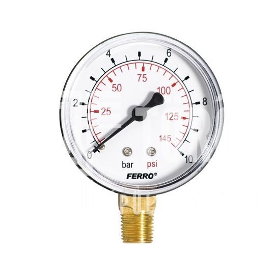Ferro nyomásmérő 63 mm 10 bar alsó csatlakozás 1/4"