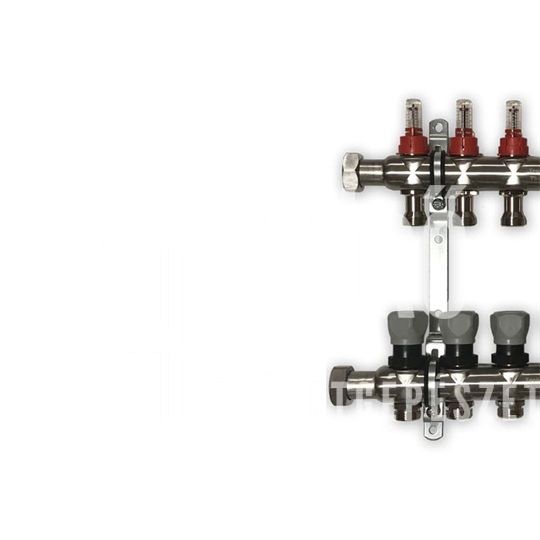 Technik Therm rozsdamentes osztó-gyűjtő, áramlásmérős, 3 körös, konzollal, kézi légtelenítővel