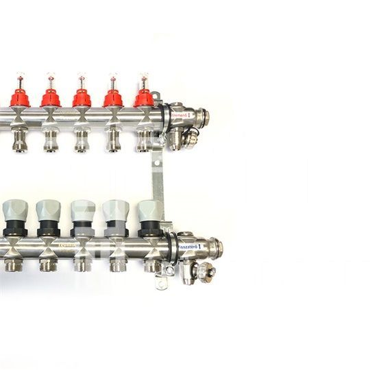 Technik Therm rozsdamentes osztó-gyűjtő, áramlásmérős, 6 körös, konzollal, kézi légtelenítővel